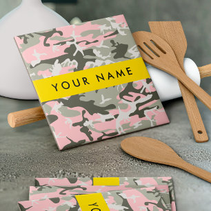 Roze en groene camouflage Personaliseer je naam Tegeltje