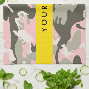 Roze en groene camouflage personaliseer je naam theedoek