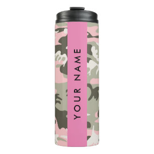 Roze en groene camouflage Personaliseer je naam Thermosbeker