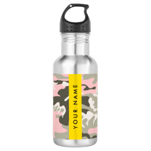 Roze en groene camouflage personaliseer je naam waterfles 