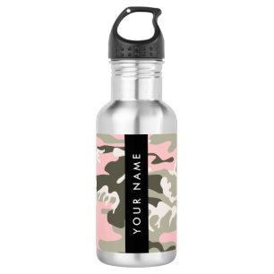 Roze en groene camouflage Personaliseer je naam Waterfles