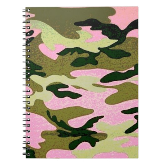 Roze en groene Camouflage Spiral Notitieboek (Voorkant)