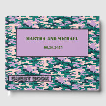 Roze en groene camouflage trouwgastenboek