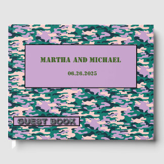 Roze en groene camouflage trouwgastenboek gastenboek