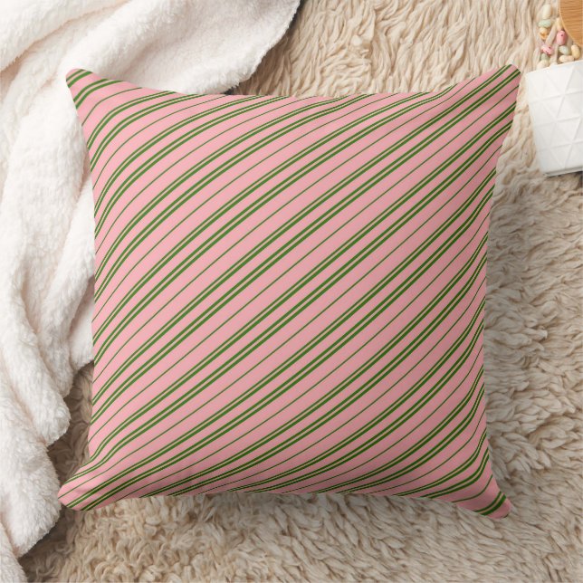 Roze en groene Candy Cane Strepen Kussen (Deken)