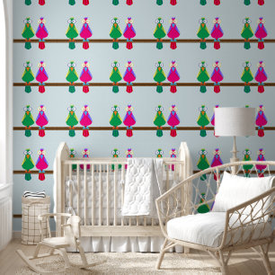 Roze en groene cartoon papegaaien behang