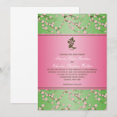 Roze en groene Cherry Blossom Wedding Uitnodiging (Voorkant / Achterkant)