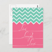 Roze en groene chevron/live, lach, liefde briefkaart (Voorkant / Achterkant)