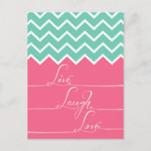 Roze en groene chevron/live, lach, liefde briefkaart (Voorkant)