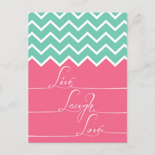 Roze en groene chevron/live, lach, liefde briefkaart (Voorkant)
