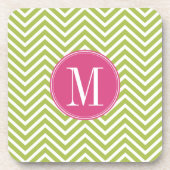 Roze en groene Chevron Pattern met monogram Bier Onderzetter (Voorkant)