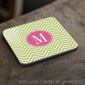 Roze en groene Chevron Pattern met monogram Bier Onderzetter