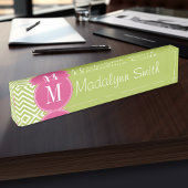 Roze en groene Chevron Pattern met monogram Naambordje
