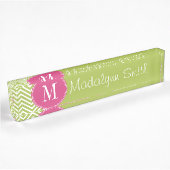 Roze en groene Chevron Pattern met monogram Naambordje