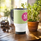Roze en groene Chevron Pattern met monogram Reisbeker