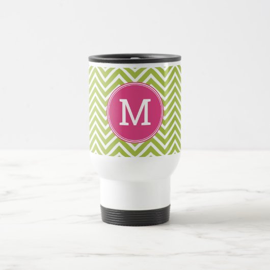 Roze en groene Chevron Pattern met monogram Reisbeker (Center)
