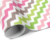 Roze en groene Chevron Stripe Cadeaupapier (Rol Hoek)