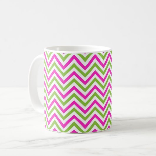 Roze en Groene Chevron Zigzag Koffiemok (Voorkant links)