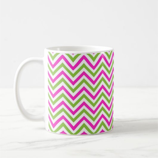 Roze en Groene Chevron Zigzag Koffiemok (Links)