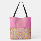 Roze en groene chic plezier tote bag (Achterkant)