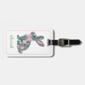 Roze en groene Chinoiserie Bunny met strik Bagagelabel (Voorkant horizontaal)