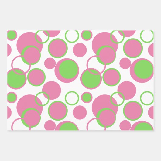 Roze en groene cirkels geometrisch patroon inpakpapier vel (Voorkant 3)