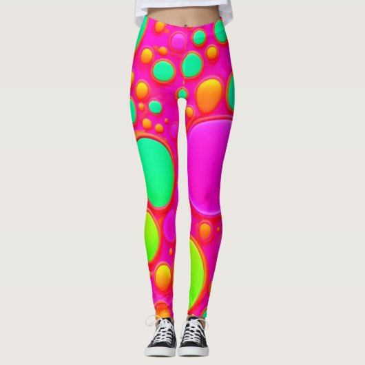 Roze en groene cirkels leggings (Voorkant)