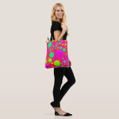 Roze en groene cirkels tote bag (Op model)