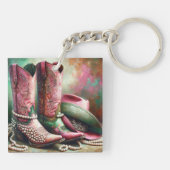 Roze en groene Cowboy Boots Sleutelhanger (Achterkant)