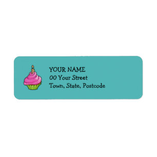 Roze en groene cupcake-aqua etiket