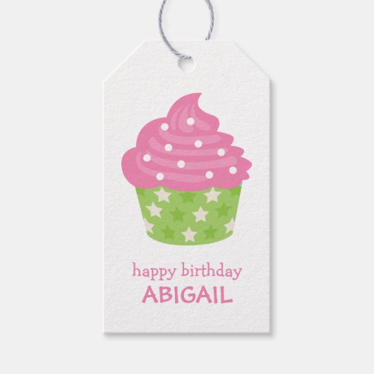 Roze en groene Cupcake Cadeft Label Cadeaulabel (Voorkant)