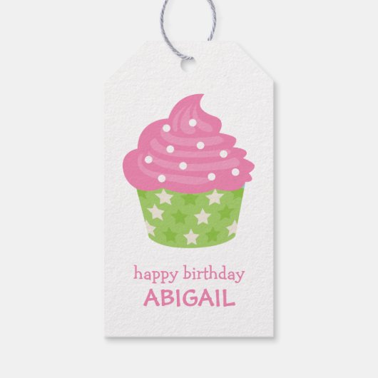 Roze en groene Cupcake Cadeft Label Cadeaulabel (Achterkant)