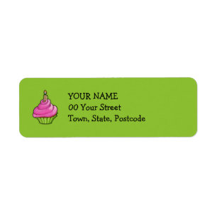 Roze en groene cupcake etiket