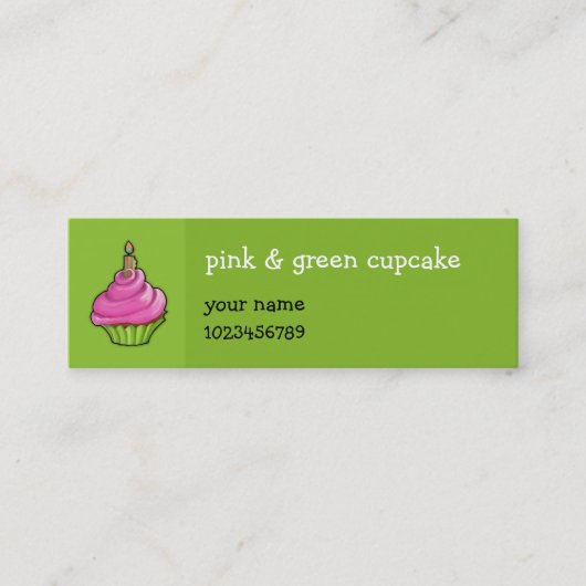 Roze en groene Cupcake, klein Mini Visitekaartje (Voorkant)