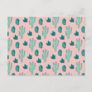 Roze en groene Cute Cactus Patroon Briefkaart