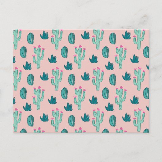 Roze en groene Cute Cactus Patroon Briefkaart (Voorkant)