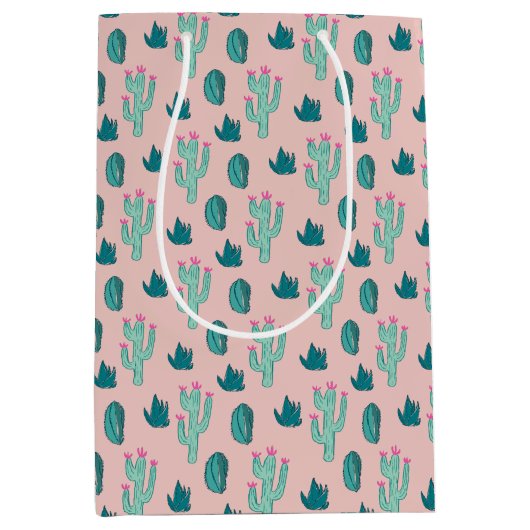 Roze en groene Cute Cactus Patroon Medium Cadeauzakje (Voorkant)
