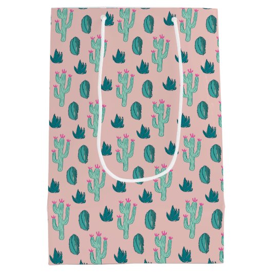 Roze en groene Cute Cactus Patroon Medium Cadeauzakje (Achterkant)