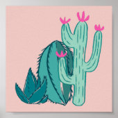 Roze en groene Cute Cactus Poster (Voorkant)
