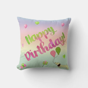 Roze en groene Dachshund Birthday Sierkussen