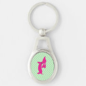 Roze en groene Dachshund Key Ring Sleutelhanger (Voorkant)