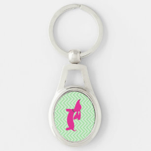 Roze en groene Dachshund Key Ring Sleutelhanger