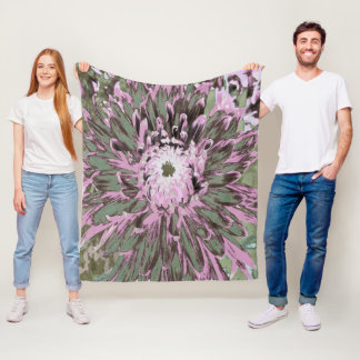 Roze en groene dahlia bloem fleece deken