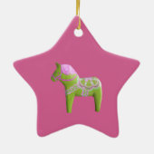Roze en groene Dala Horse Star-Ornament Keramisch Ornament (Achterkant)