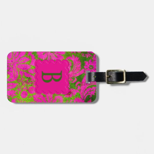  Roze en Groene Damask Bagagelabel (Voorkant horizontaal)