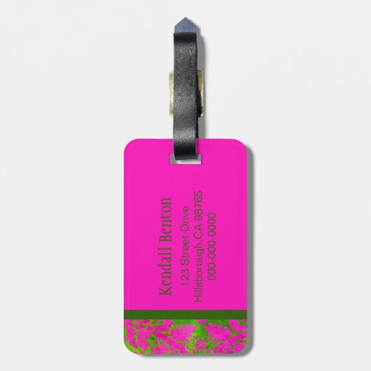  Roze en Groene Damask Bagagelabel (Achterkant verticaal)