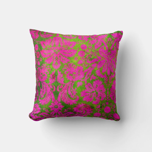  Roze en Groene Damask Kussen (Voorkant)