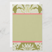 Roze en groene Damask Monogram 100% gerecycled pap Briefpapier (Voorkant / Achterkant)