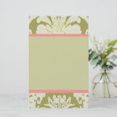 Roze en groene Damask Monogram 100% gerecycled pap Briefpapier (Staand voorkant)
