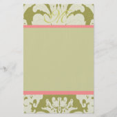 Roze en groene Damask Monogram 100% gerecycled pap Briefpapier (Voorkant)